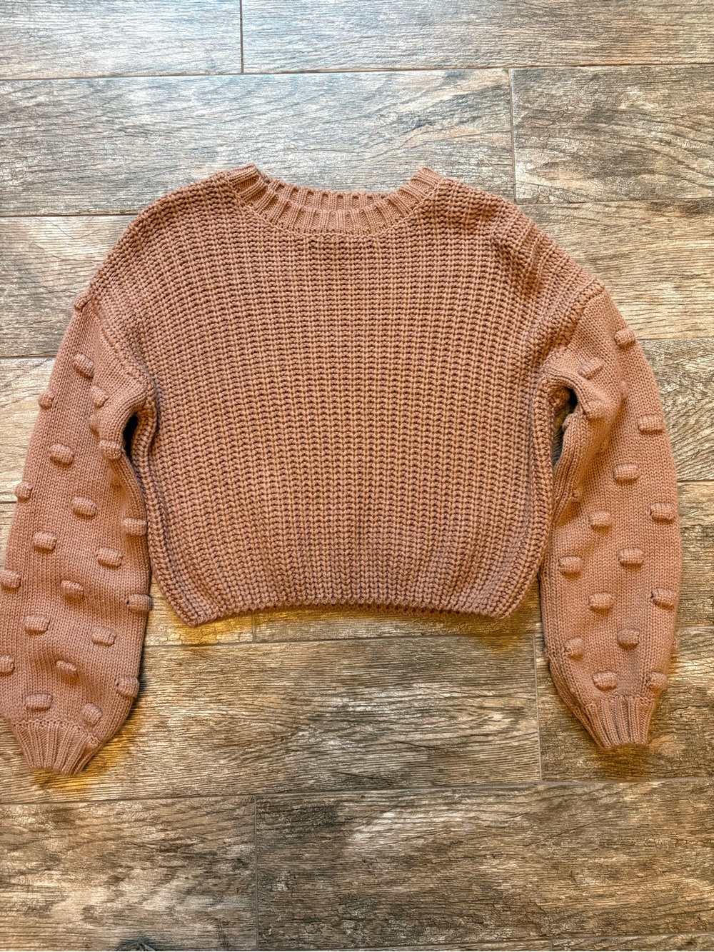 Moon & Madison Anthropology textured knit taupe crew neck brown sweater, Size XS